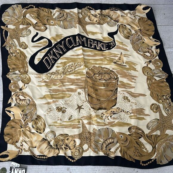 Vintage 1993 DKNY Italy Silk Clam Bake Scarf - Picture 1 of 7